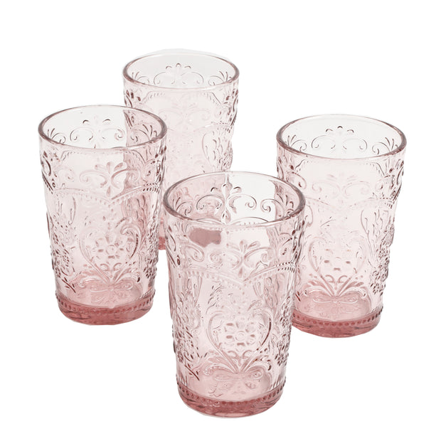 Amelia 15.22-Ounce Rose Glass Tumblers, Set of 4